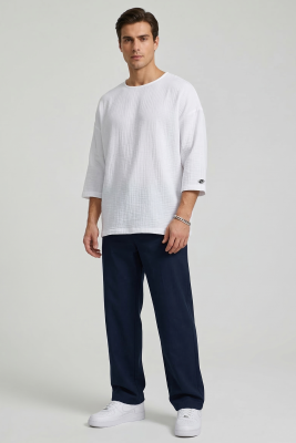  Fakir Kol Müslin Erkek Oversize T-shirt Beyaz - Erkek T-shirt