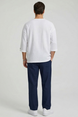  Fakir Kol Müslin Erkek Oversize T-shirt Beyaz - Erkek T-shirt