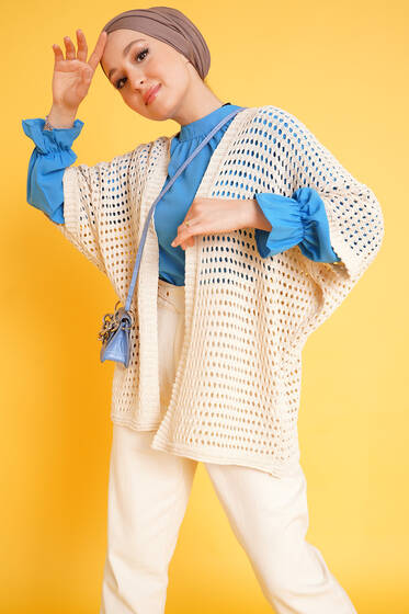 Fakir Kol Örgü Hırka Bej - Hırka