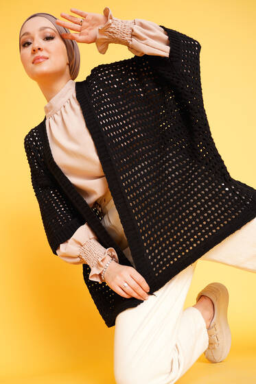 Fakir Kol Örgü Hırka Siyah - Hırka