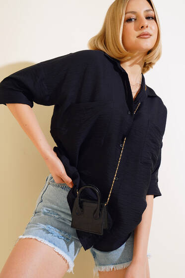 Fakir Kol Salaş Gömlek Siyah - Kadın Giyim Modelleri