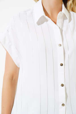 Fakir Kol Sim Çizgili Gömlek Ekru - Kadın Giyim Modelleri