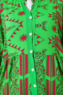 Farklı Desen Dokuma Kloş Elbise Yeşil - Thumbnail