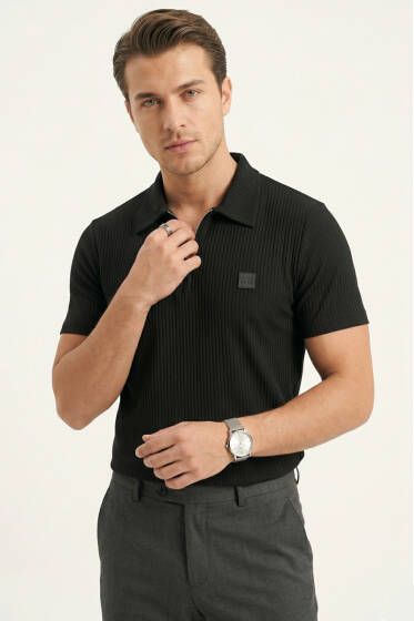 Feel Good Armalı Fermuarlı Erkek T-shirt Siyah - Erkek T-shirt