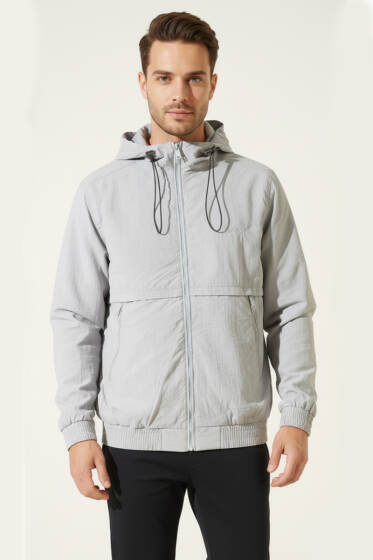 Fermuar Cepli Erkek Mevsimlik Mont Gri - Erkek Mont