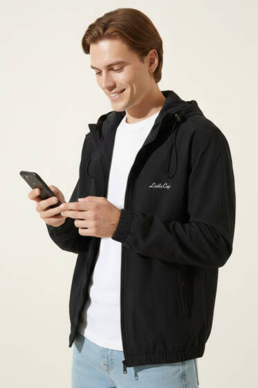 Fermuar Cepli Erkek Mevsimlik Mont Siyah - Erkek Mont