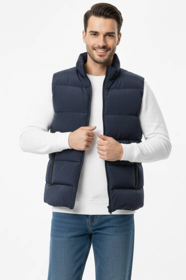 Fermuar Cepli Erkek Şişme Yelek Lacivert - Erkek Yelek