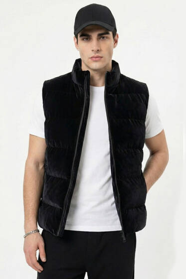 Fermuar Cepli Erkek Şişme Yelek Siyah - Erkek Yelek