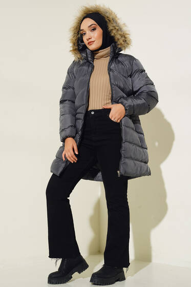 Fermuar Cepli Şişme Mont Füme - Mont