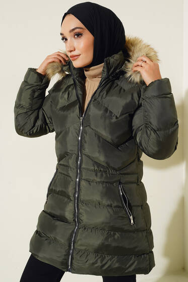 Fermuar Cepli Şişme Mont Haki - Mont