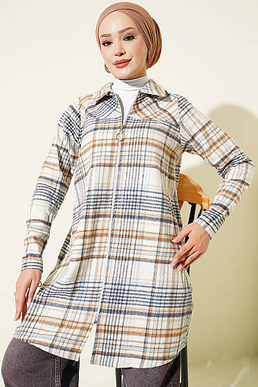 Fermuar Detaylı Oduncu Hırka Bej - Fendel