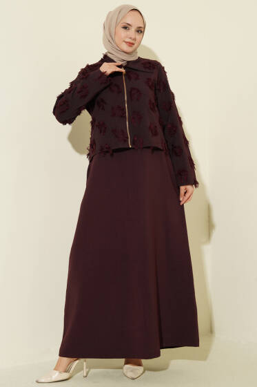 Fermuar Detaylı Püsküllü Jile Takım Bordo - Elbise