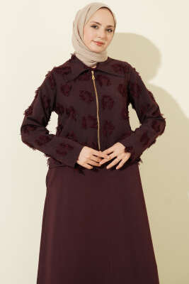 Fermuar Detaylı Püsküllü Jile Takım Bordo - Elbise