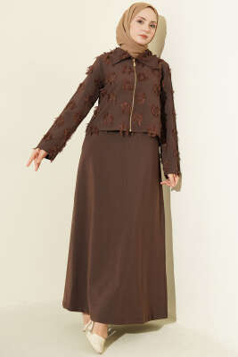 Fermuar Detaylı Püsküllü Jile Takım Kahve - ZAMANE (QSS)