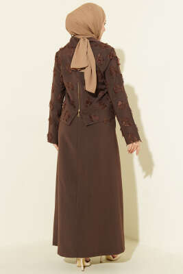 Fermuar Detaylı Püsküllü Jile Takım Kahve - Elbise