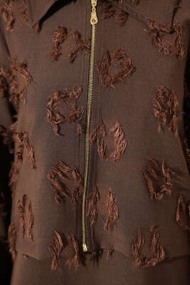 Fermuar Detaylı Püsküllü Jile Takım Kahve - Elbise