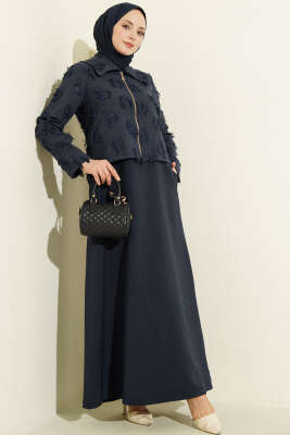 Fermuar Detaylı Püsküllü Jile Takım Lacivert - ZAMANE (QSS)