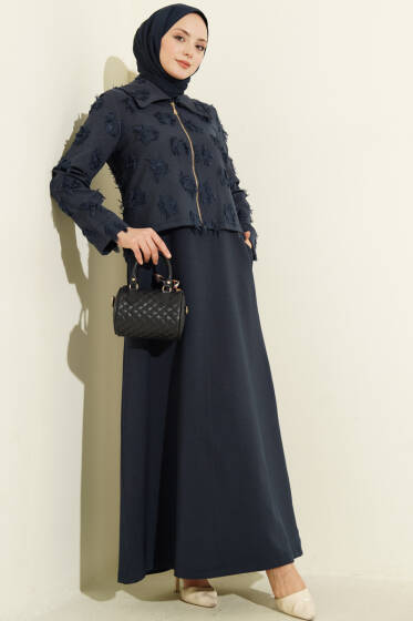 Fermuar Detaylı Püsküllü Jile Takım Lacivert - Elbise