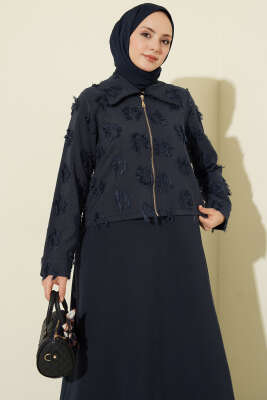 Fermuar Detaylı Püsküllü Jile Takım Lacivert - Elbise