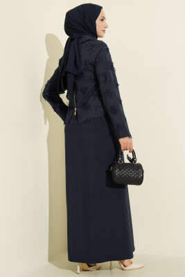 Fermuar Detaylı Püsküllü Jile Takım Lacivert - Elbise