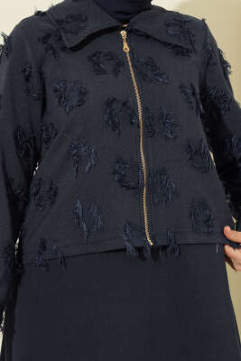 Fermuar Detaylı Püsküllü Jile Takım Lacivert - Elbise