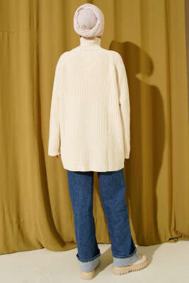 Fermuar Detaylı Triko Tunik Bej - Tunik