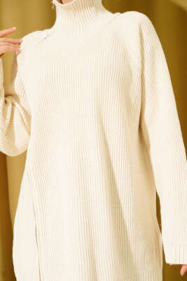 Fermuar Detaylı Triko Tunik Bej - Tunik