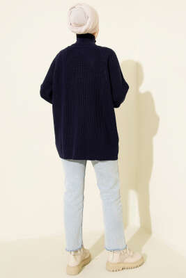 Fermuar Detaylı Triko Tunik Lacivert - Tunik