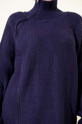 Fermuar Detaylı Triko Tunik Lacivert - Tunik