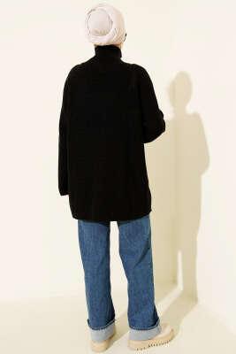 Fermuar Detaylı Triko Tunik Siyah - Tunik