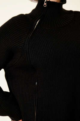 Fermuar Detaylı Triko Tunik Siyah - Tunik