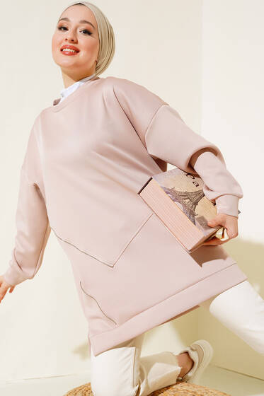 Fermuar Detaylı Tunik Bej - Tunik