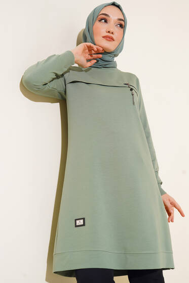 Fermuar Detaylı Tunik Çağla Yeşili - Tunik
