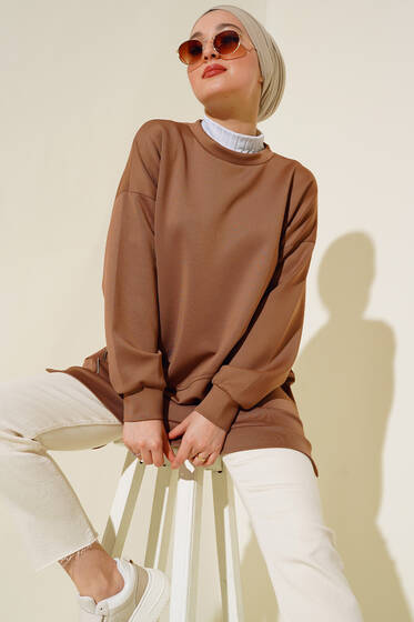 Fermuar Detaylı Tunik Camel - Tunik