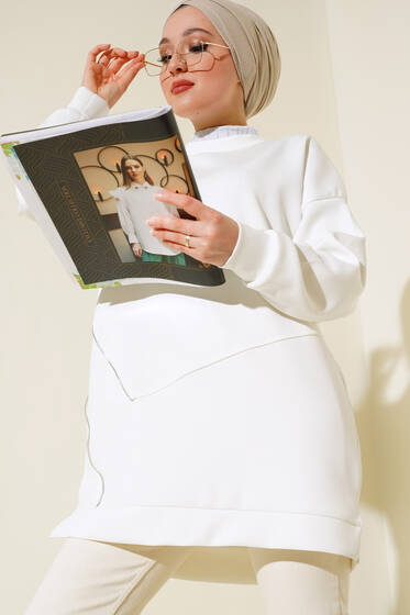 Fermuar Detaylı Tunik Ekru - Tunik