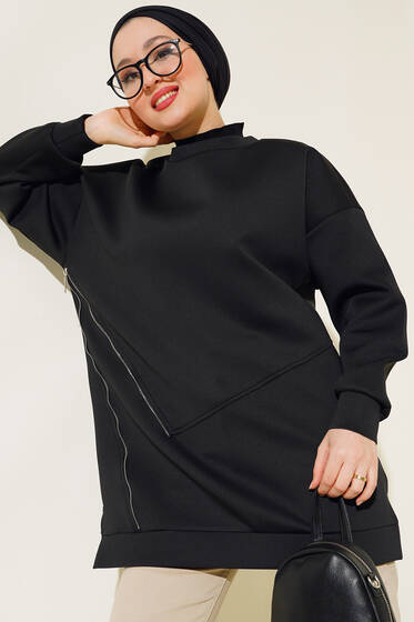 Fermuar Detaylı Tunik Siyah - Tunik