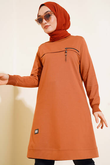 Fermuar Detaylı Tunik Taba - Tunik