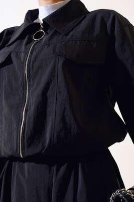 Fermuar Etekli Takım Siyah - İKİLİ TAKIM