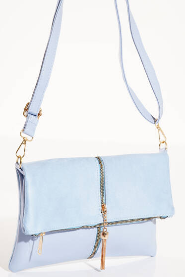 Fermuarı Püsküllü Omuz Çantası Bebe Mavi - Kol Çantası