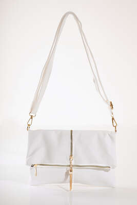 Fermuarı Püsküllü Omuz Çantası Beyaz - Kol Çantası