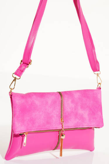 Fermuarı Püsküllü Omuz Çantası Fusya - Kol Çantası