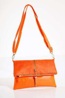 Fermuarı Püsküllü Omuz Çantası Oranj - Kol Çantası