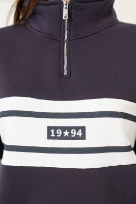 Fermuarlı 1994 Baskılı Üç İplik Swatshirt Füme - Kadın Giyim Modelleri