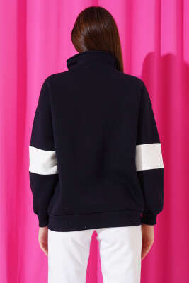 Fermuarlı 1994 Baskılı Üç İplik Swatshirt Lacivert - Kadın Giyim Modelleri