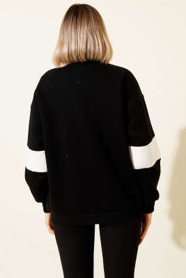 Fermuarlı 1994 Baskılı Üç İplik Swatshirt Siyah - Kadın Giyim Modelleri
