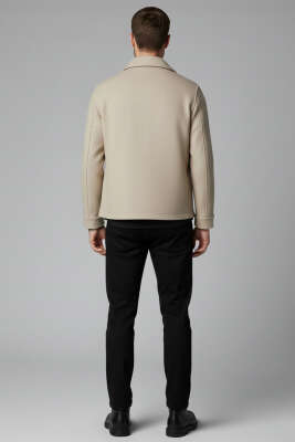 Fermuarlı Astarlı Erkek Kaşe Mont Bej - Erkek Mont