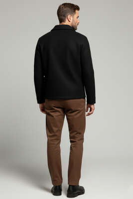 Fermuarlı Astarlı Erkek Kaşe Mont Siyah - Erkek Mont