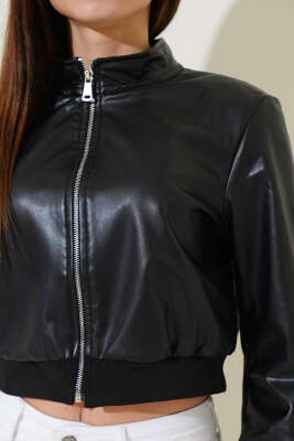 Fermuarlı Astarlı Kısa Deri Ceket Siyah - Kadın Giyim Modelleri