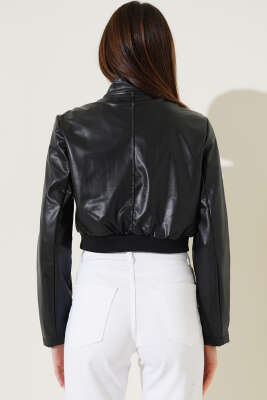 Fermuarlı Astarlı Kısa Deri Ceket Siyah - Kadın Giyim Modelleri