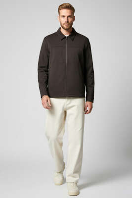 Fermuarlı Basic Erkek Ceket Acı Kahve - Erkek Ceket